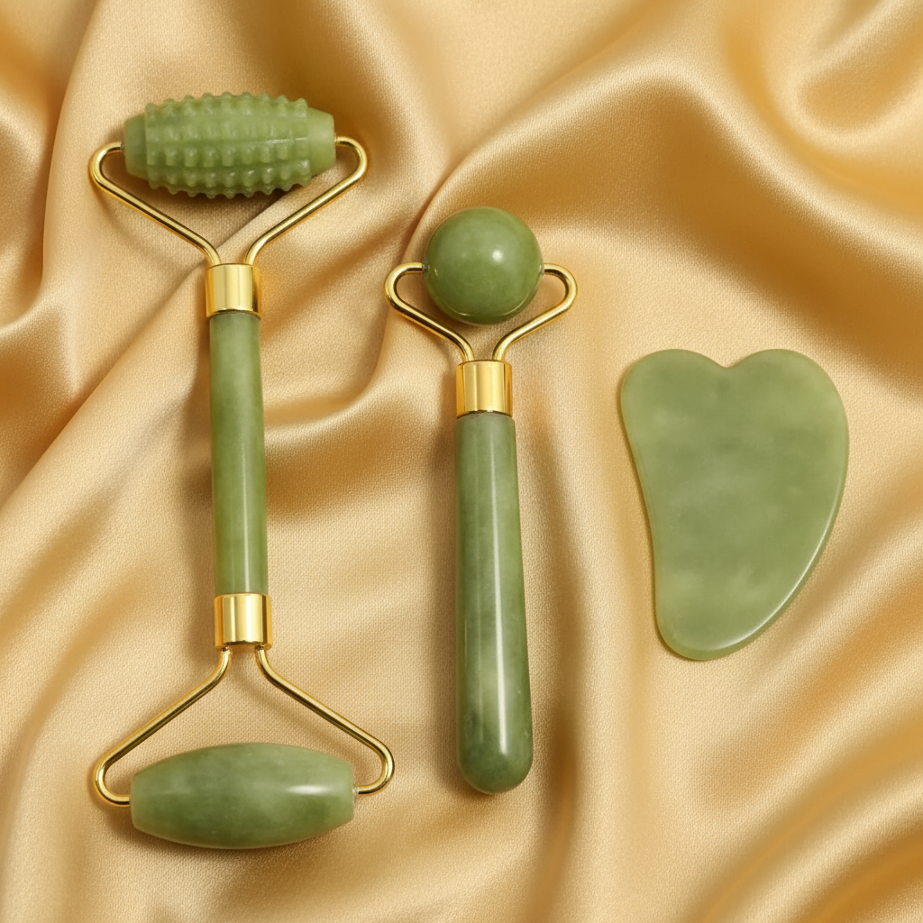 De‑Puff & Lift Jade Roller + Gua Sha Set